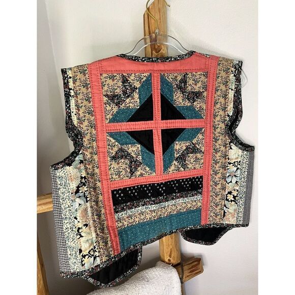 Vintage Quilt Reversible Vest With Cap Sleeve One Of A Kind Size S - Picture 10 of 16